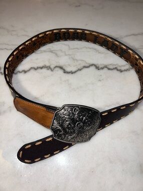 Boss Lady Kids Western-Style Brown Leather Belt with Decorative Silver Buckle